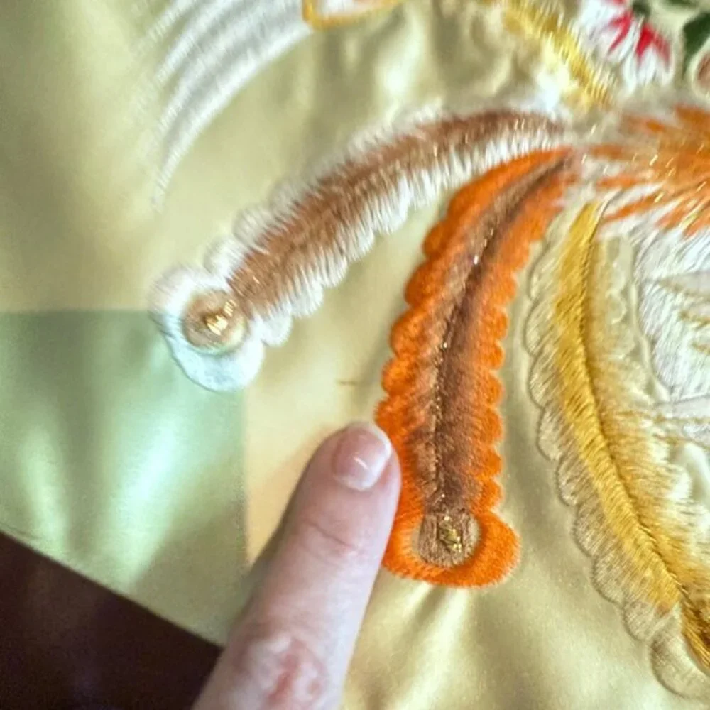 Asian‎ Embroidered Satin Pillow Covers Floral Birds Tassels Vintage Square